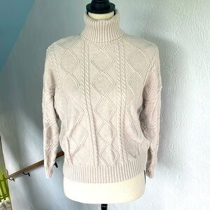 TRUTH Womens Cable Knit Creamy‎ Beige Turtleneck Sweater Medium